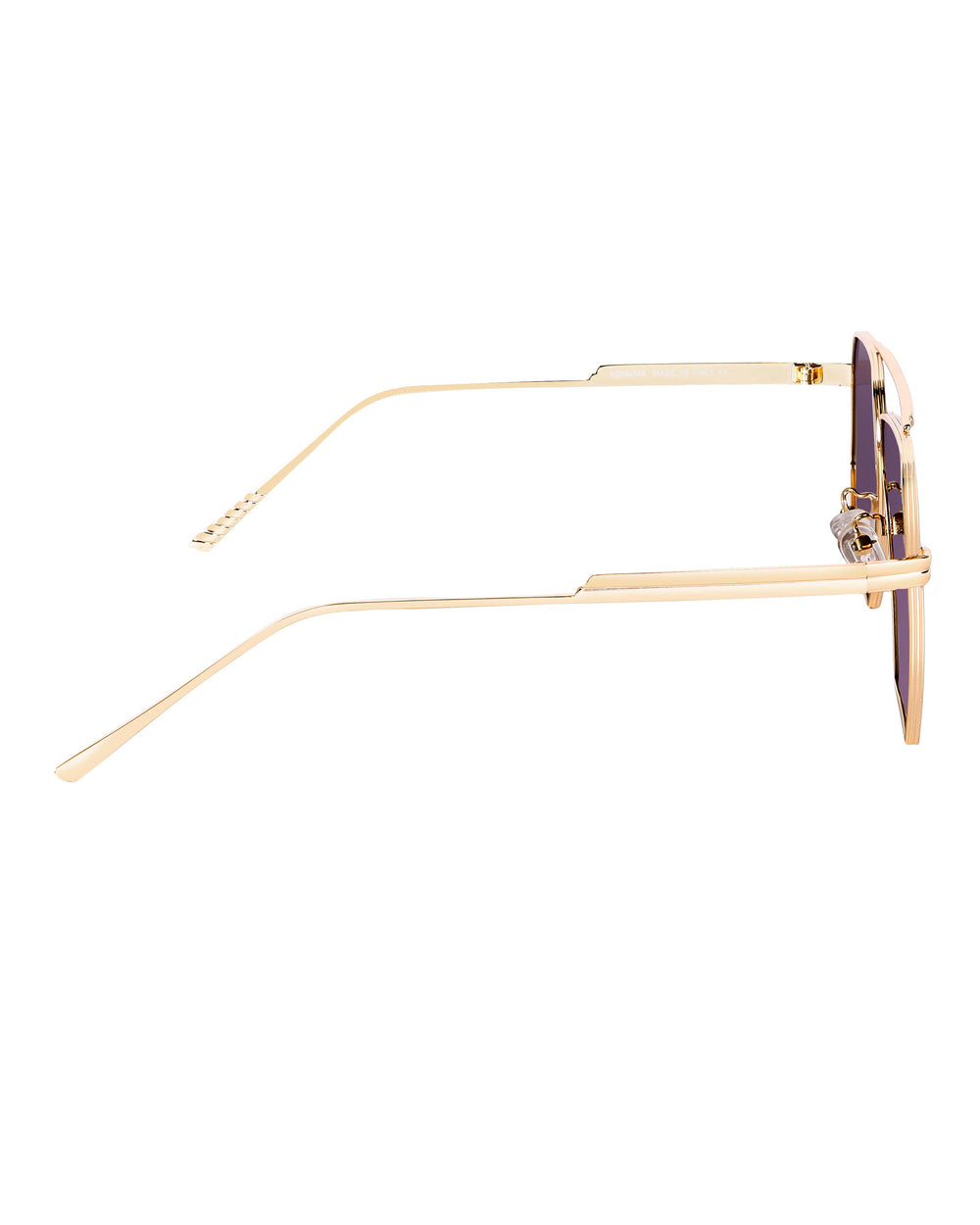 Metal square sunglasses for men and women, gold frame and purple lenses