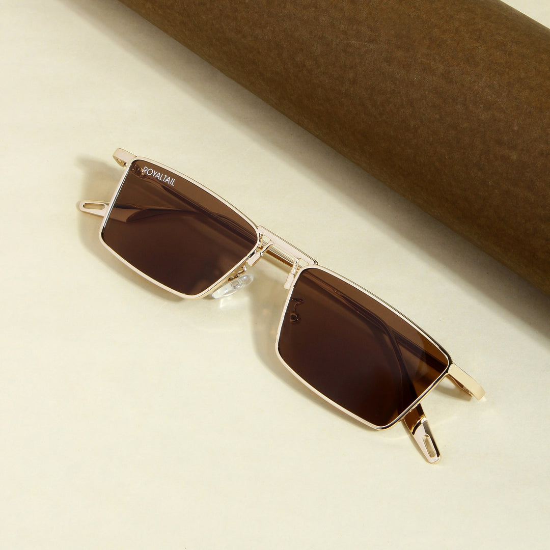 Gold rectangle sunglasses with brown lenses – ROYALTAIL