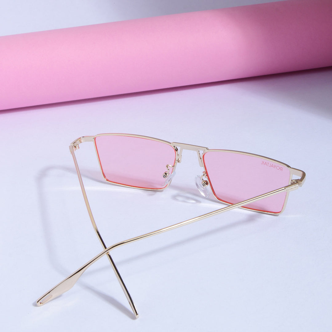 Gold rectangle sunglasses with pink lenses, photo 5