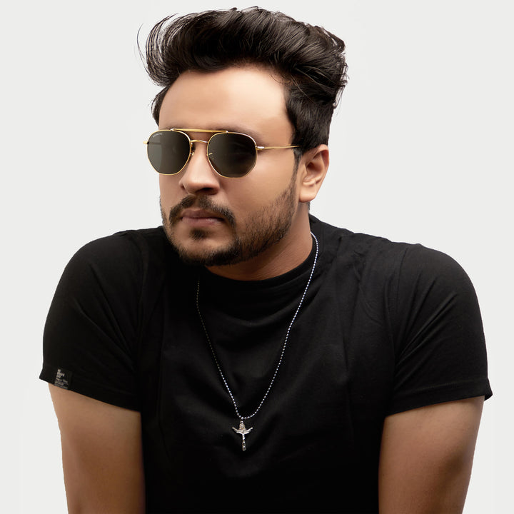 Gold round sunglasses with black lenses, photo 11