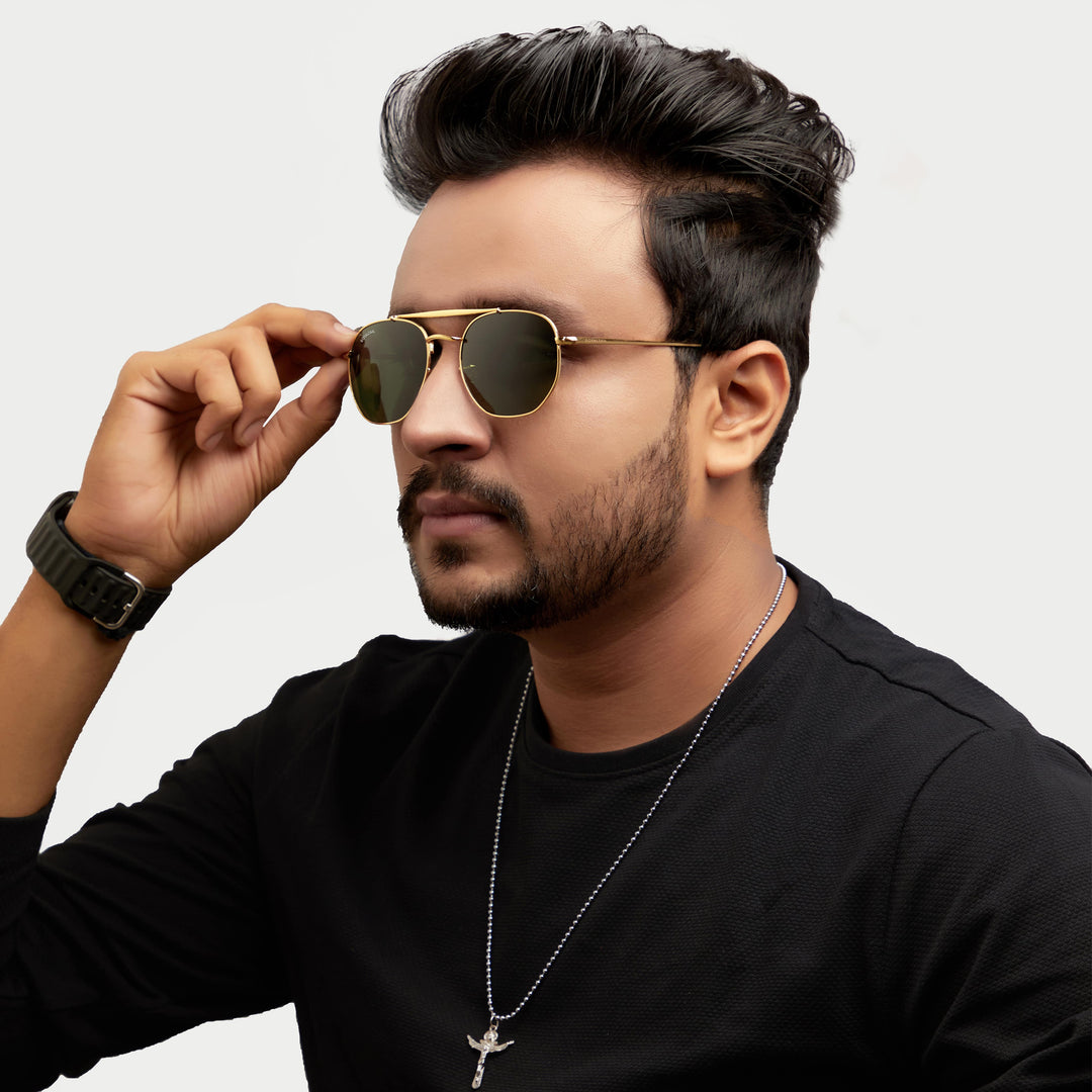 Gold round sunglasses with green lenses, photo 12