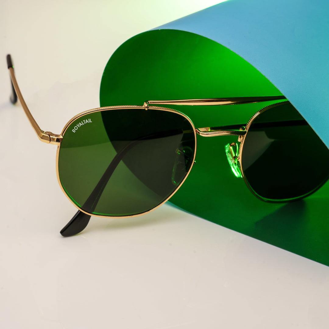 Gold round sunglasses with green lenses – ROYALTAIL
