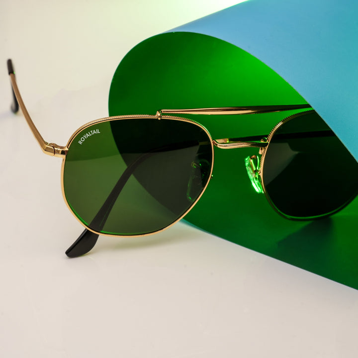 Gold round sunglasses with green lenses – ROYALTAIL