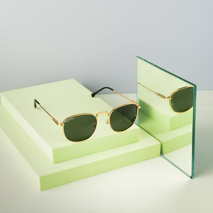 Gold round sunglasses with green lenses – ROYALTAIL