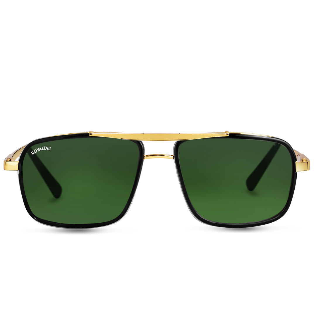 Gold square sunglasses with green lenses – ROYALTAIL