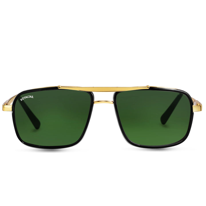 Gold square sunglasses with green lenses – ROYALTAIL