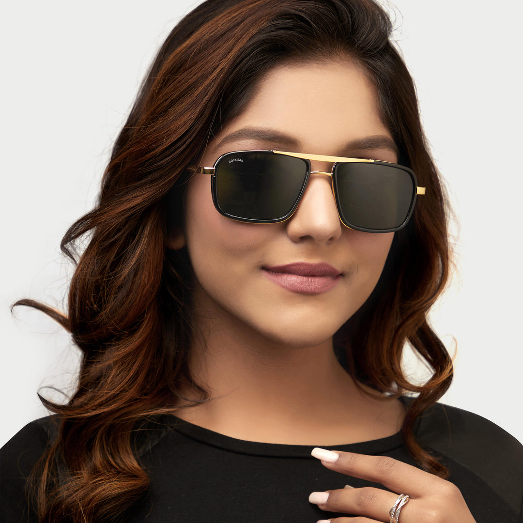 Gold square sunglasses with green lenses, photo 11