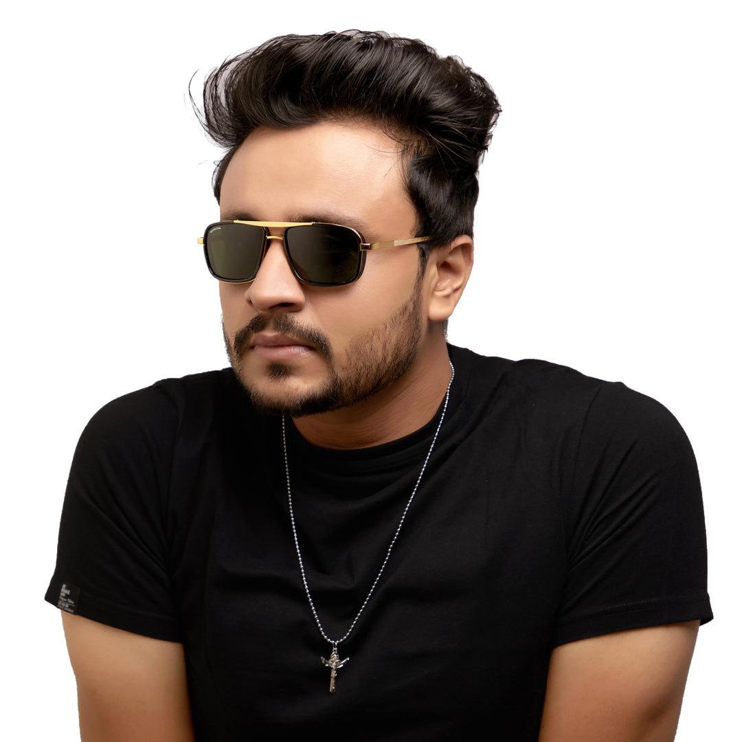 Gold square sunglasses with green lenses, photo 12