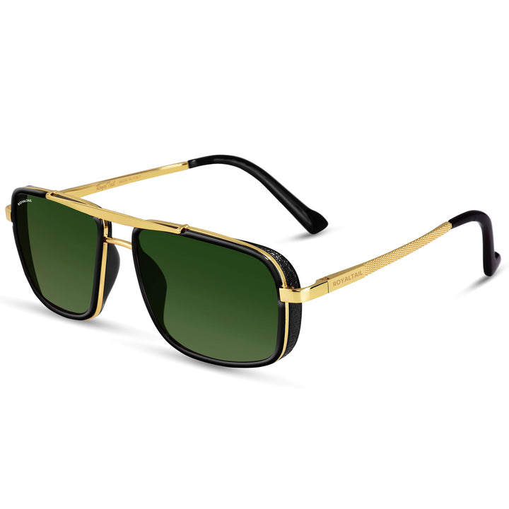 Gold square sunglasses with green lenses, photo 4