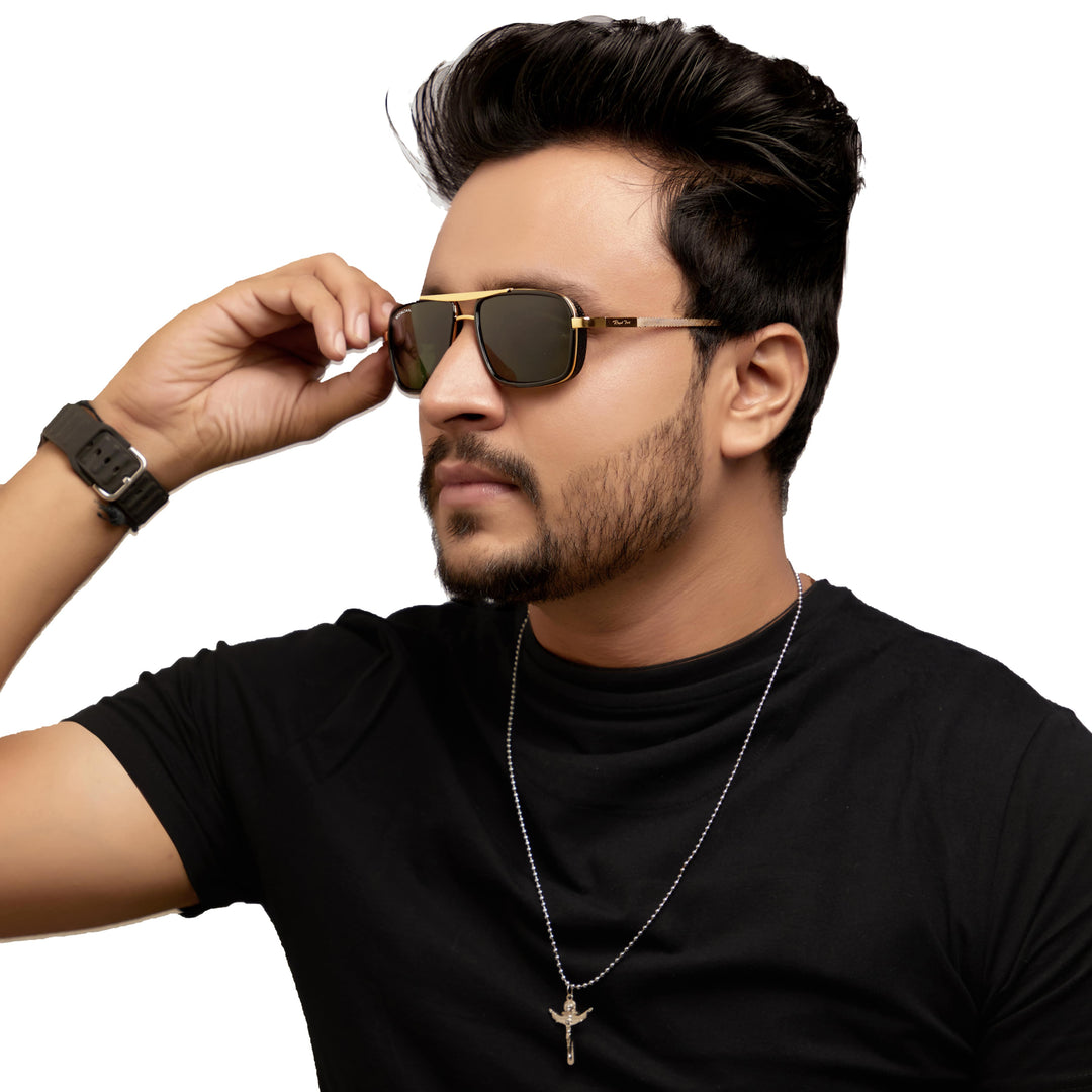 Gold square sunglasses with green lenses, photo 5