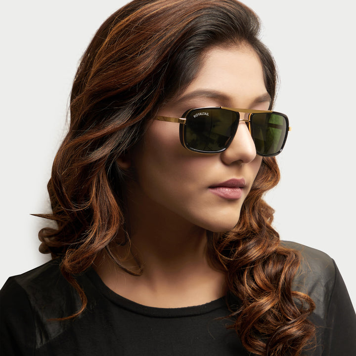 Gold square sunglasses with green lenses, photo 6