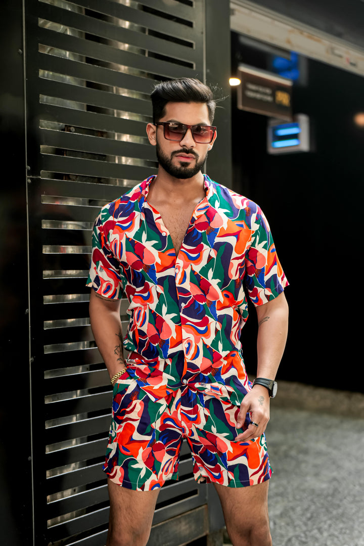 Green & Orange Block Print Rayon Co-ord Set for men – ROYALTAIL