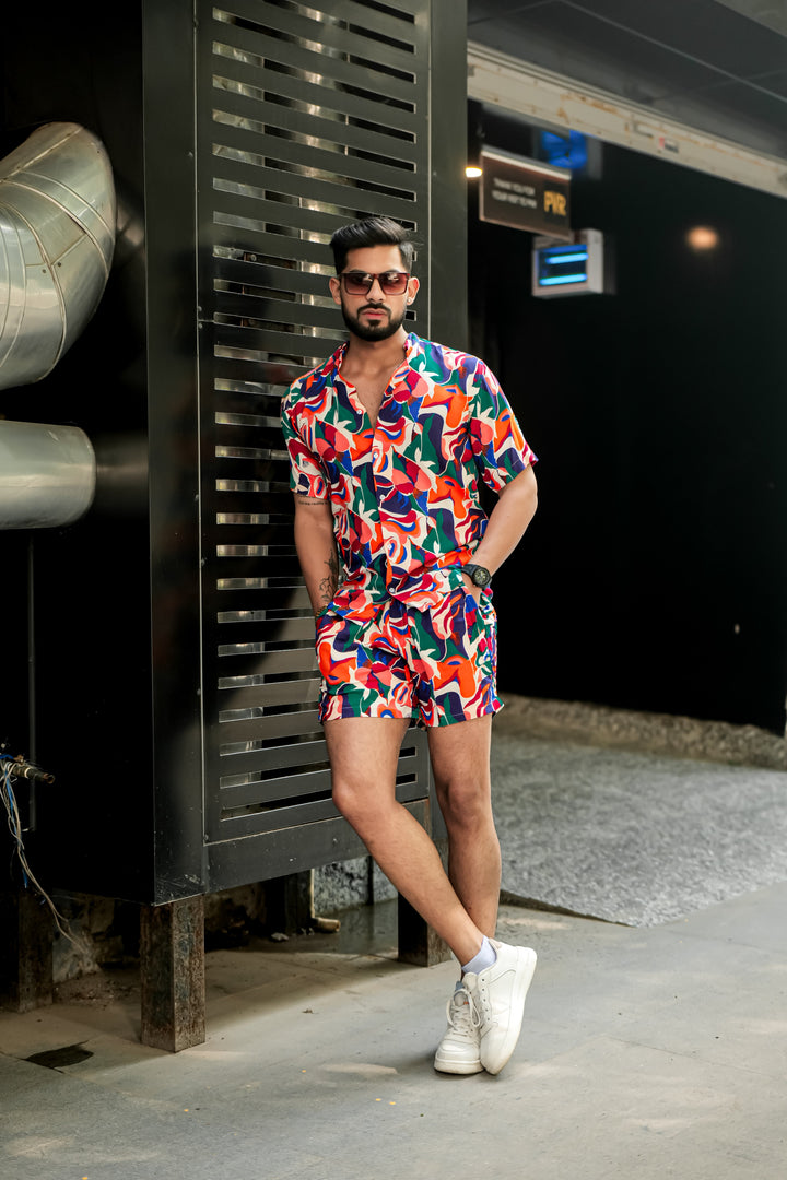 Green & Orange Block Print Rayon Co-ord Set by ROYALTAIL