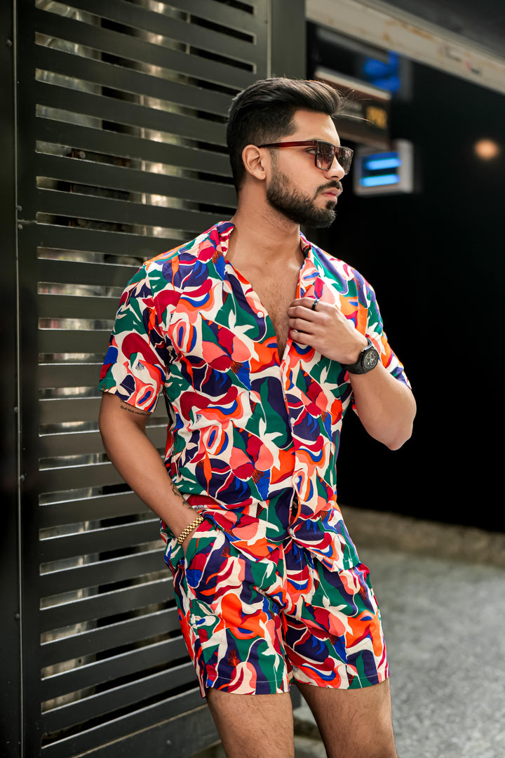 Green & Orange Block Print Rayon Co-ord Set for men, photo 4