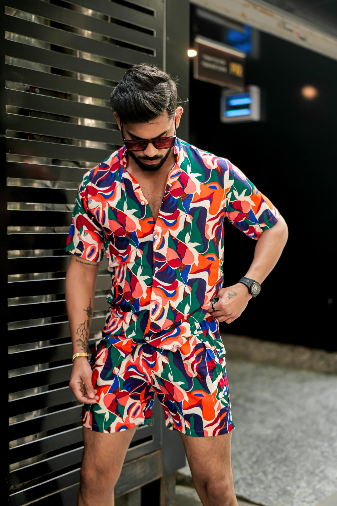 Green & Orange Block Print Rayon Co-ord Set for men, photo 6