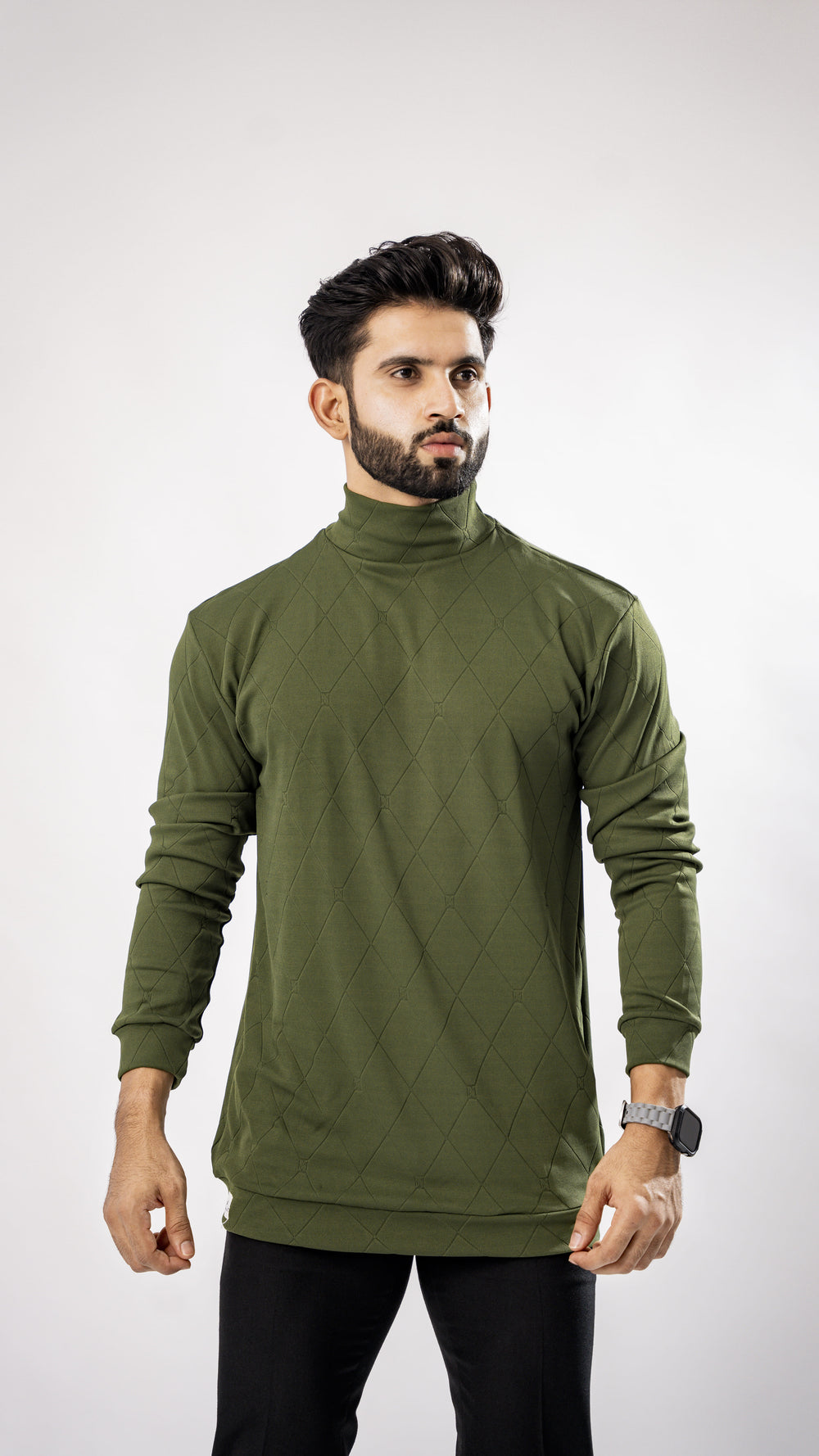 Men's Green High Neck T-Shirt