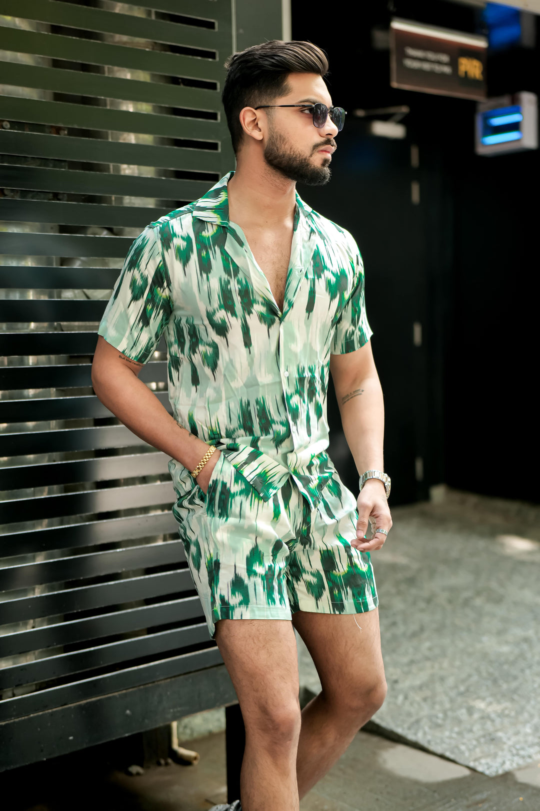 Green Matrix Print Rayon Co-ord Set for men – ROYALTAIL