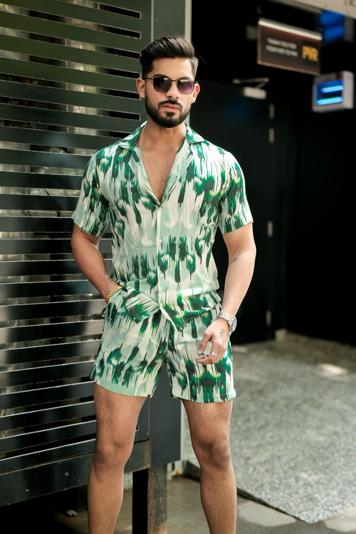 Green Matrix Print Rayon Co-ord Set by ROYALTAIL
