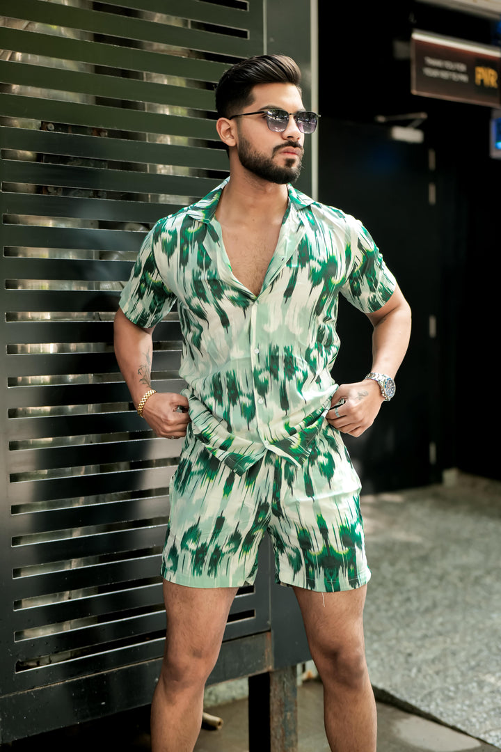 Green Matrix Print Rayon Co-ord Set for men, photo 4