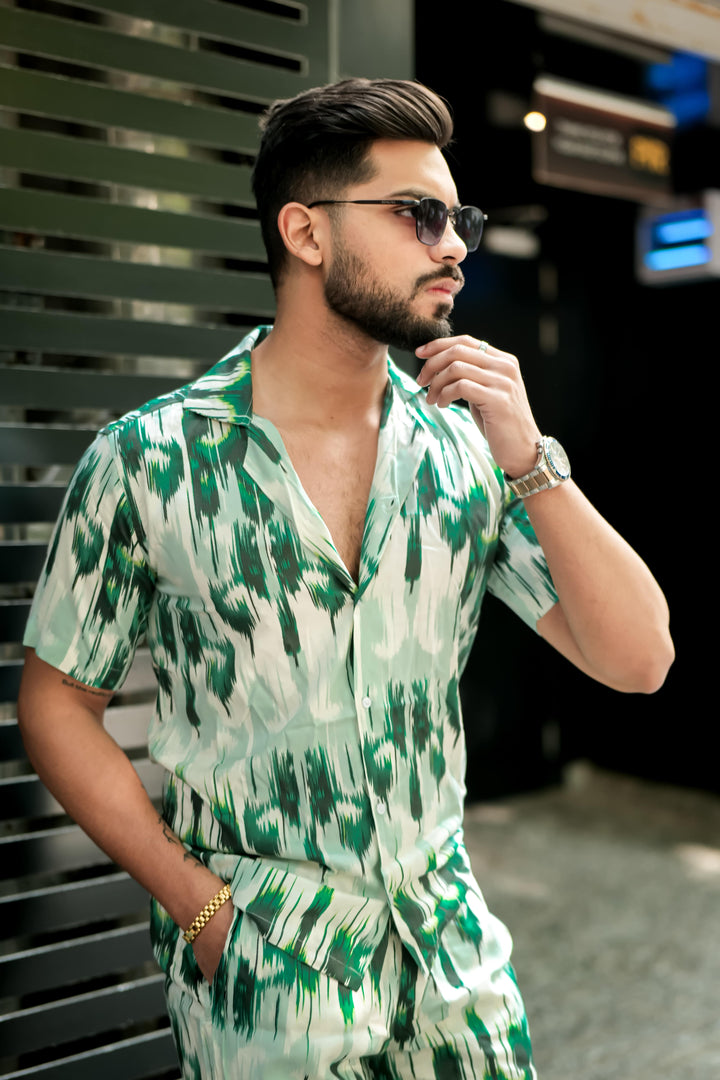Green Matrix Print Rayon Co-ord Set for men, photo 6