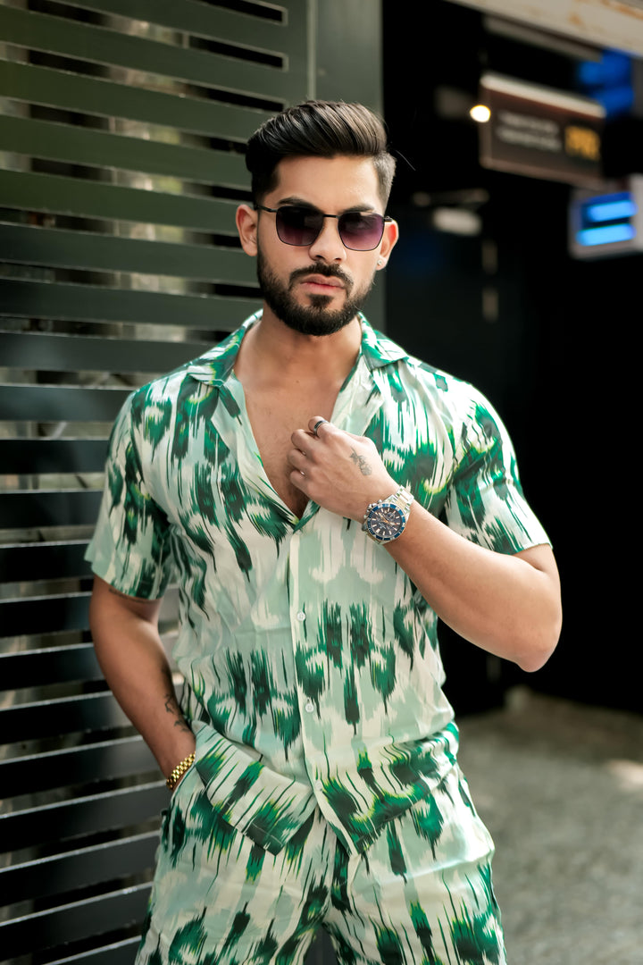 Green Matrix Print Rayon Co-ord Set for men, photo 7