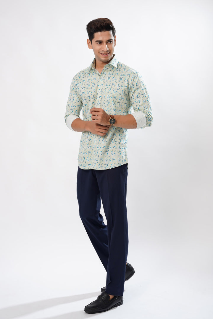 Grey & Blue Orchid Print Cotton Shirt by ROYALTAIL