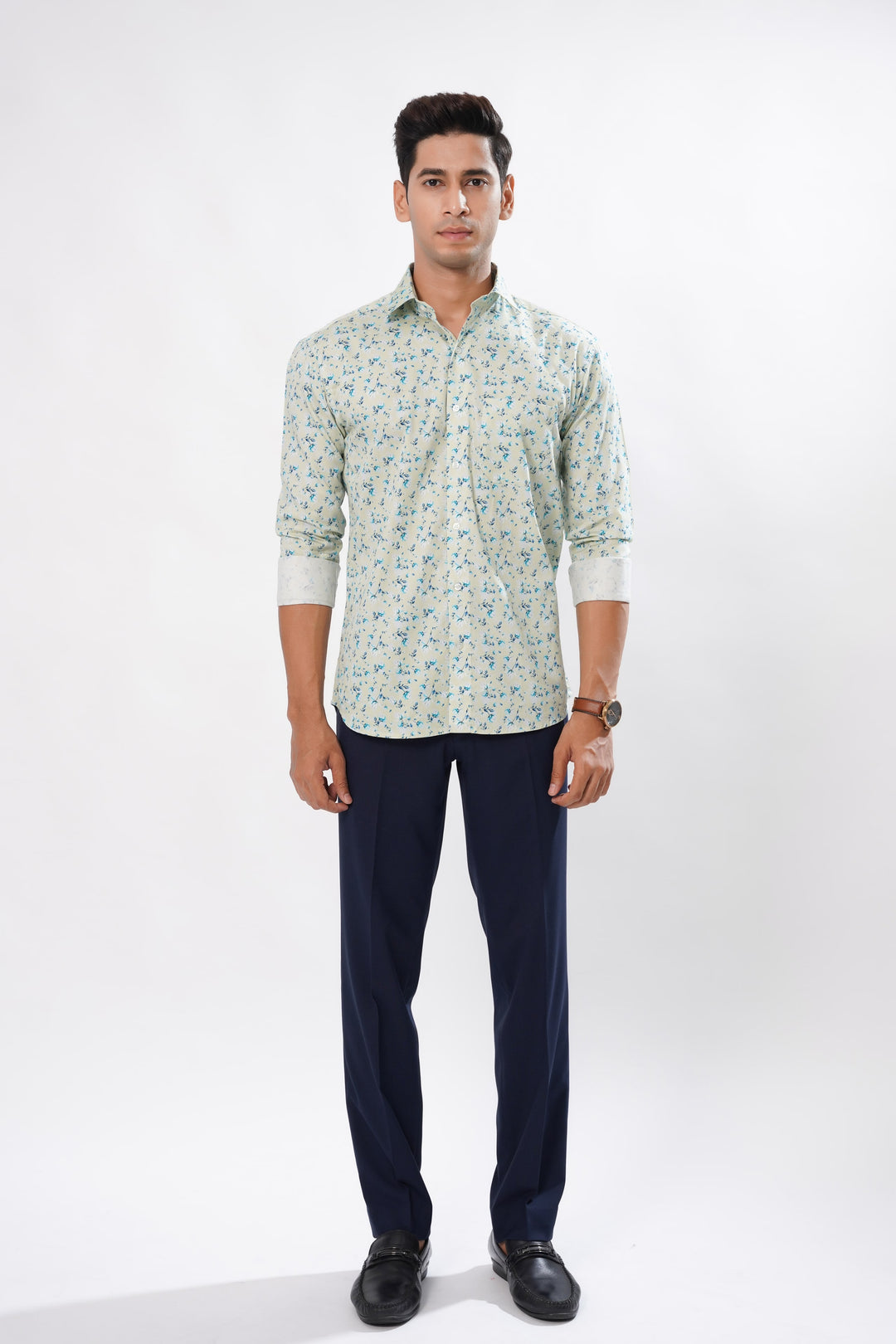 Grey & Blue Orchid Print Cotton Shirt for men, photo 5