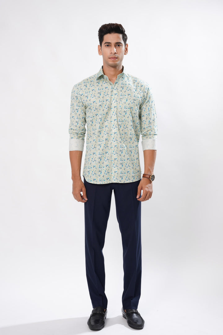 Grey & Blue Orchid Print Cotton Shirt for men, photo 5