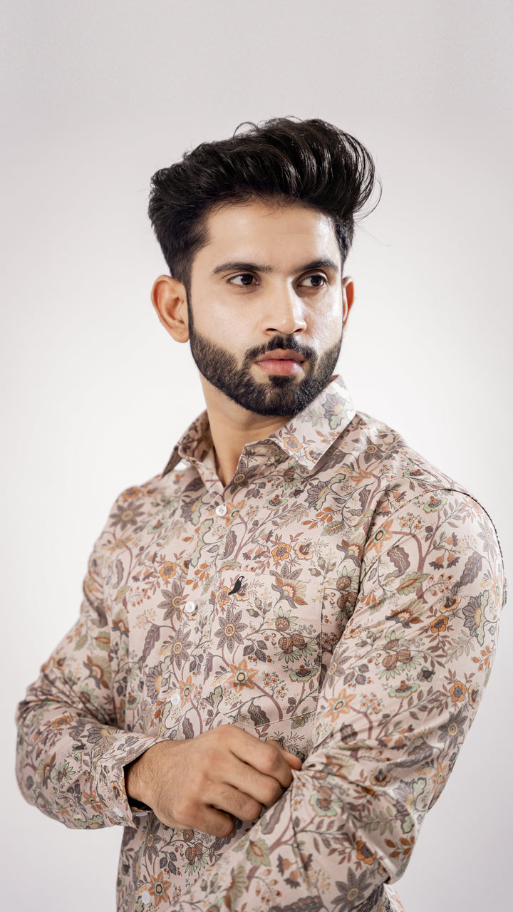 Men's Grey Paisley Print Cotton Shirt