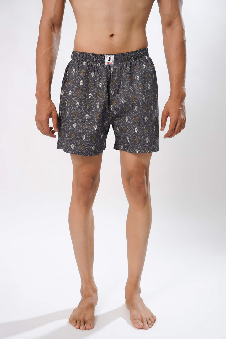 Men's Grey Print Boxer Shorts