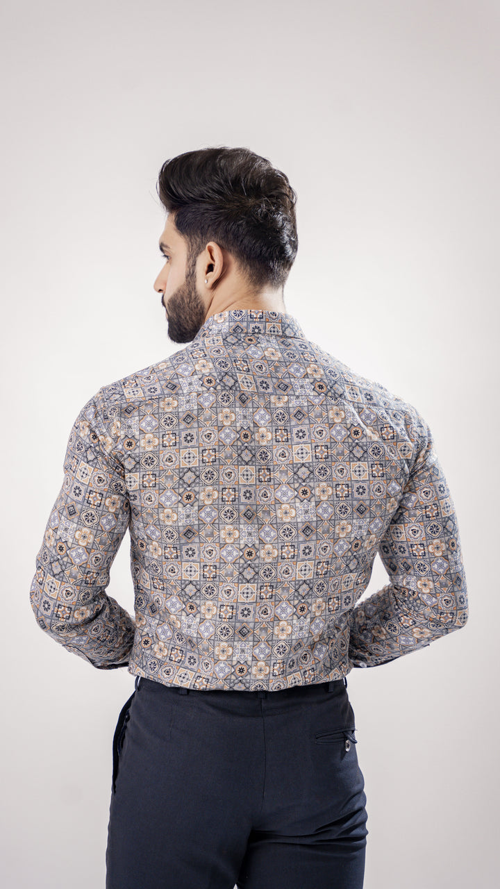 Grey Square Print Cotton Shirt for men, photo 6