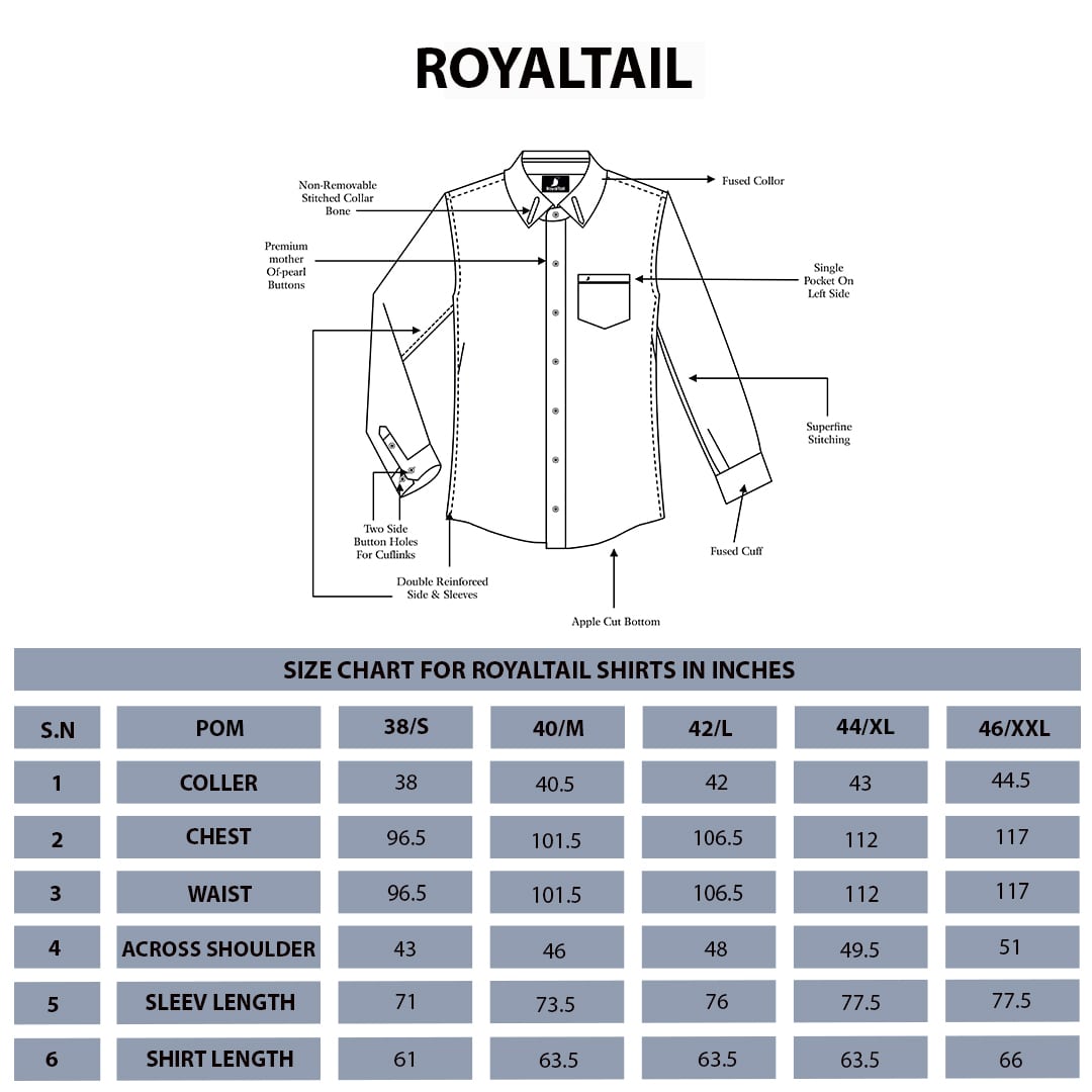 Size chart for Grey Square Print Cotton Shirt