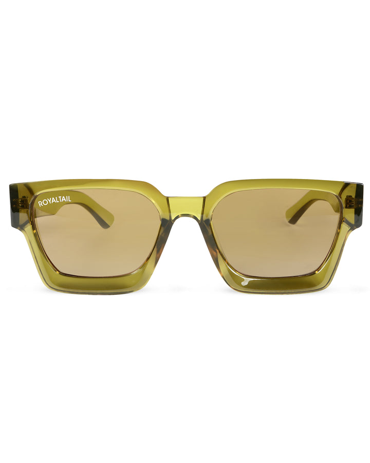Haze green thick square sunglasses with brown lenses – ROYALTAIL