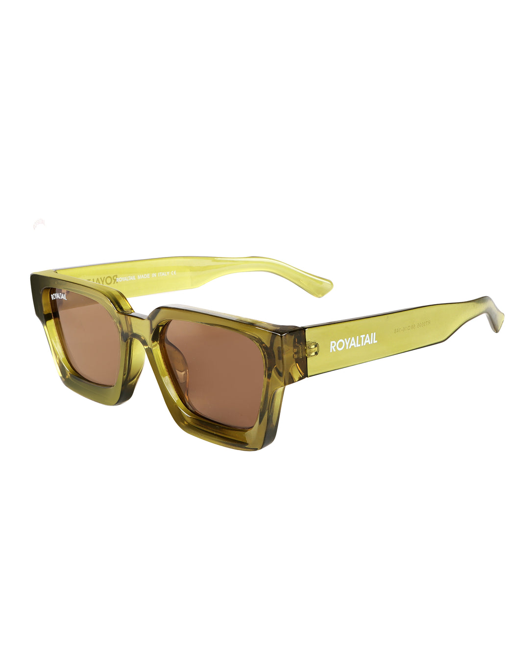 Thick square sunglasses for men and women, haze green frame and brown lenses