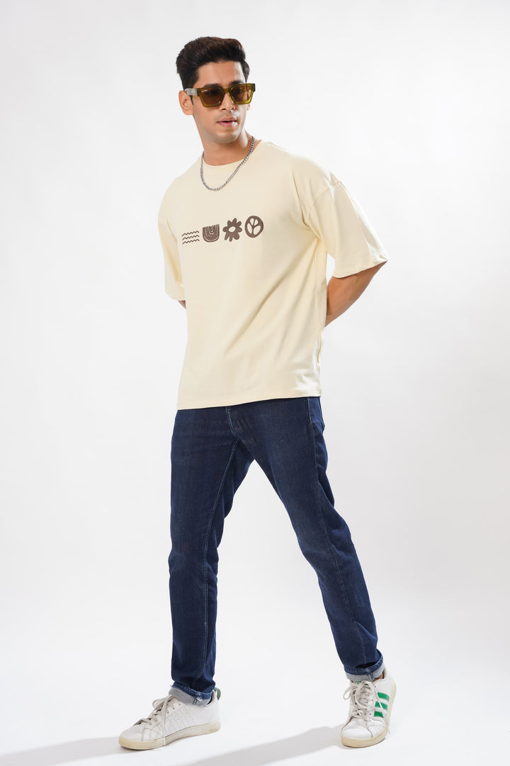 Ivory Oversized Graphic T-Shirt by ROYALTAIL