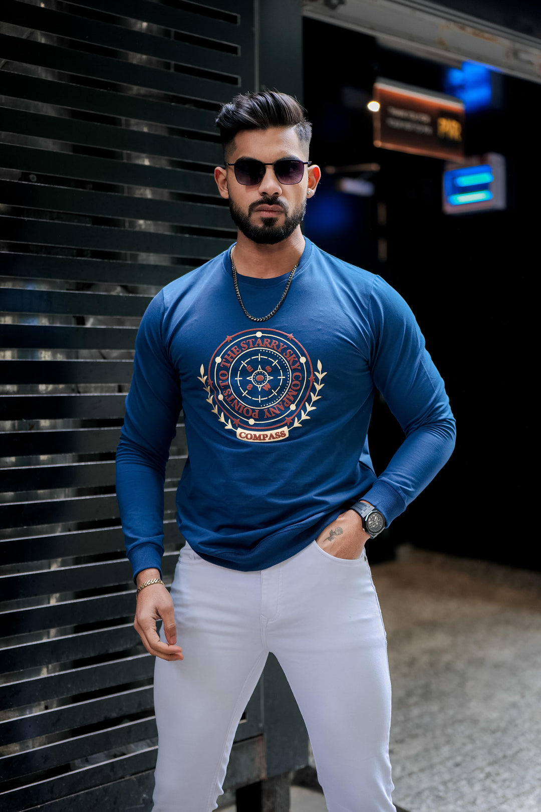 Light Blue Graphic Cotton Sweatshirt for men – ROYALTAIL