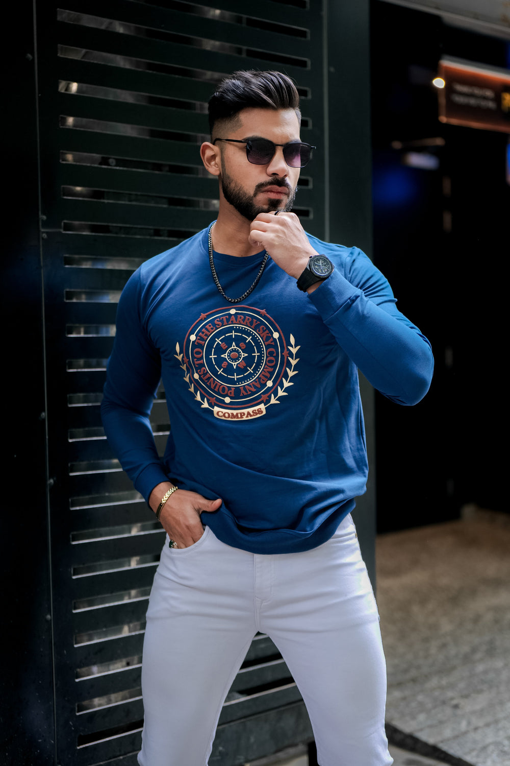 Men's Light Blue Graphic Cotton Sweatshirt