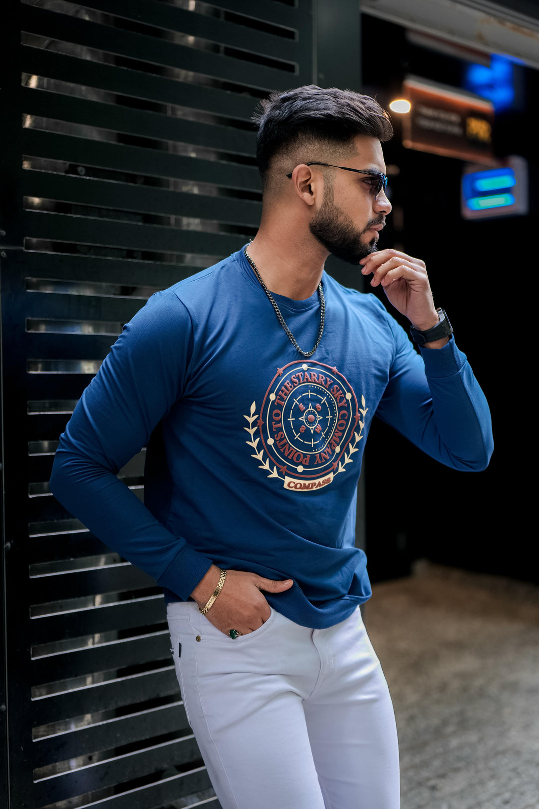 Light Blue Graphic Cotton Sweatshirt for men, photo 4