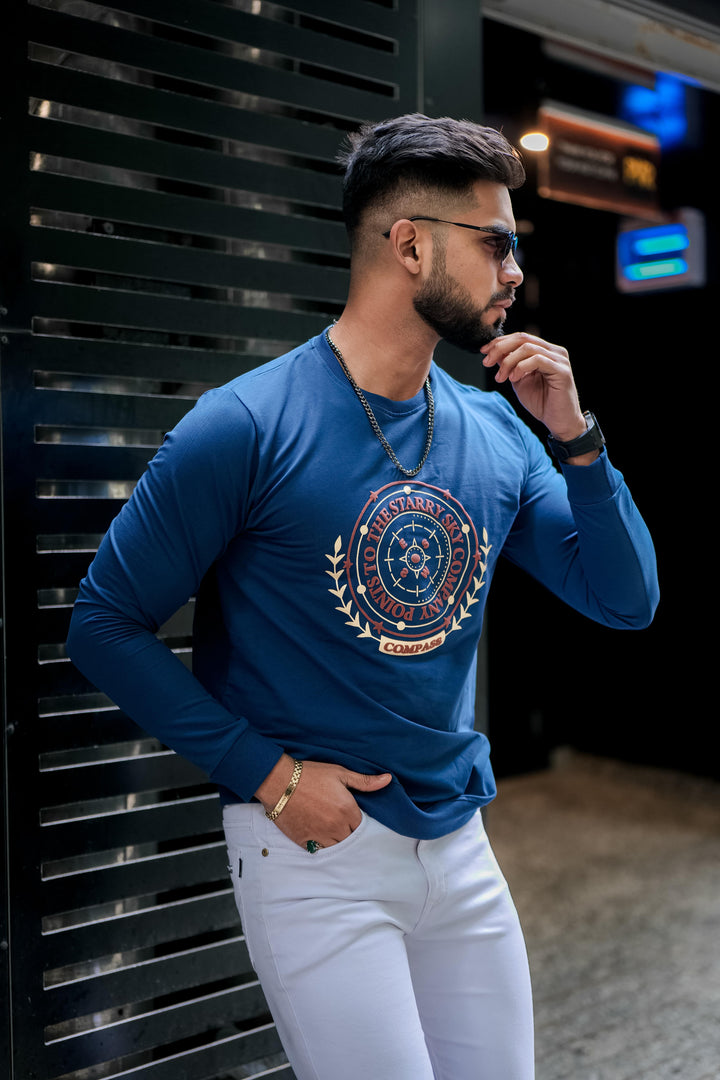 Light Blue Graphic Cotton Sweatshirt for men, photo 4