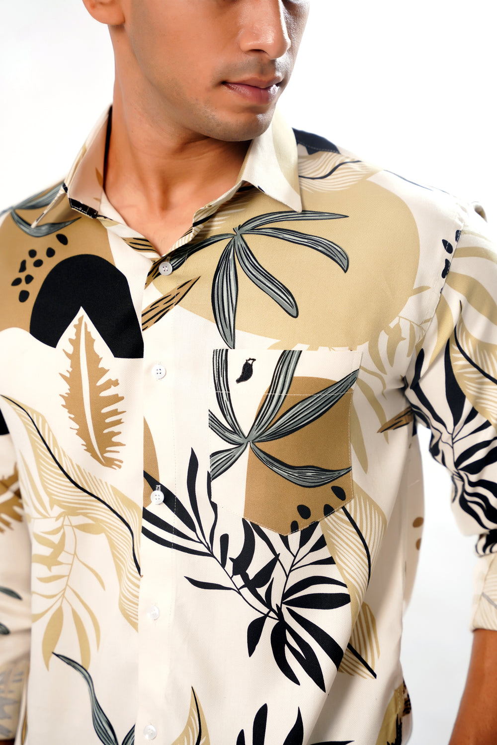 Men's Light Brown Print Cotton Shirt