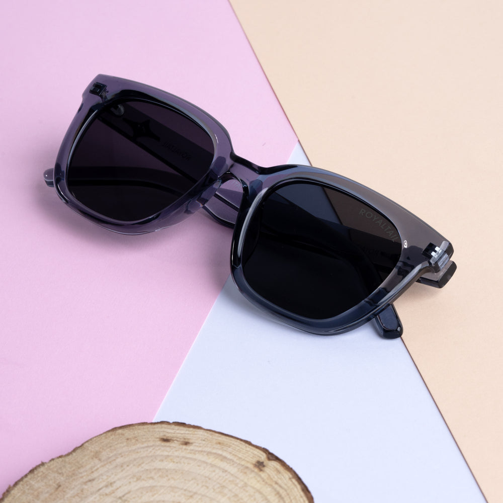 Square sunglasses for men and women, light grey frame and black lenses