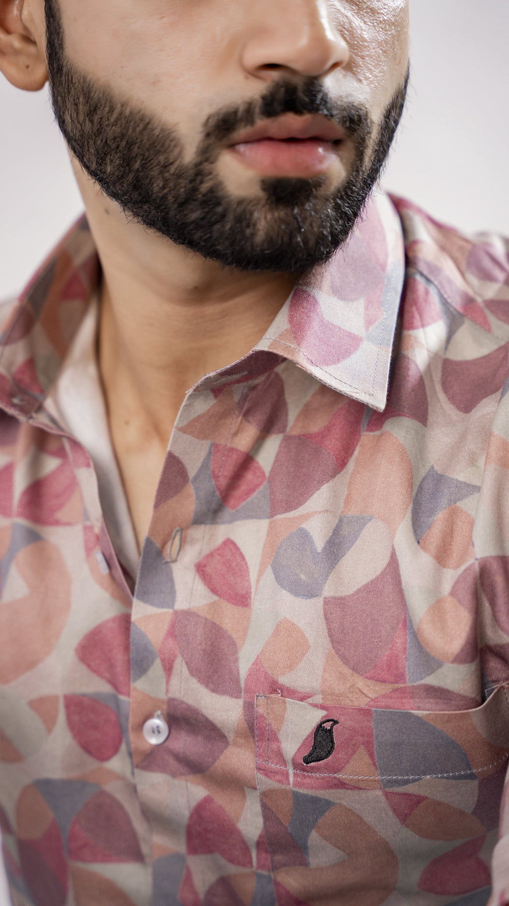 Men's Maroon Multicolour Print Giza Cotton Shirt