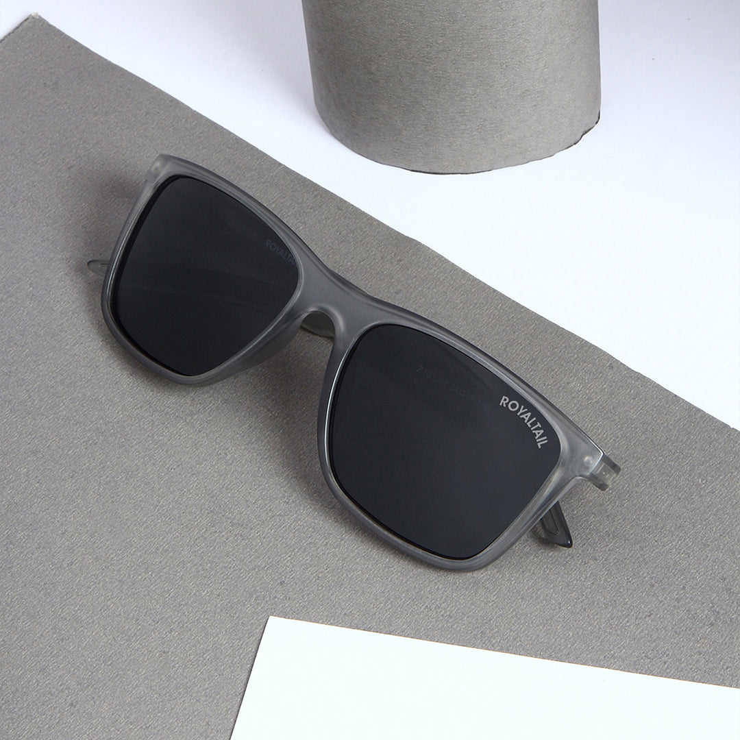 Matte grey square sunglasses with black lenses – ROYALTAIL