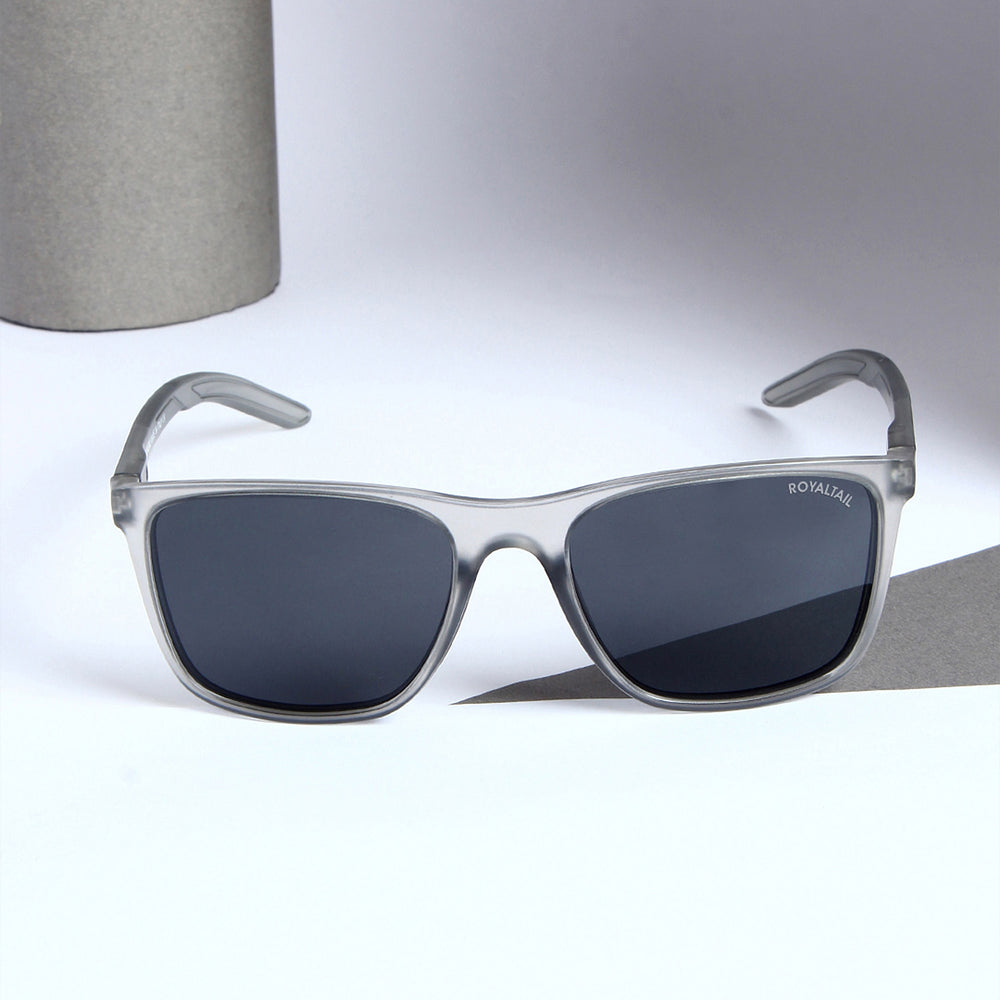 Square sunglasses for men and women, matte grey frame and black lenses