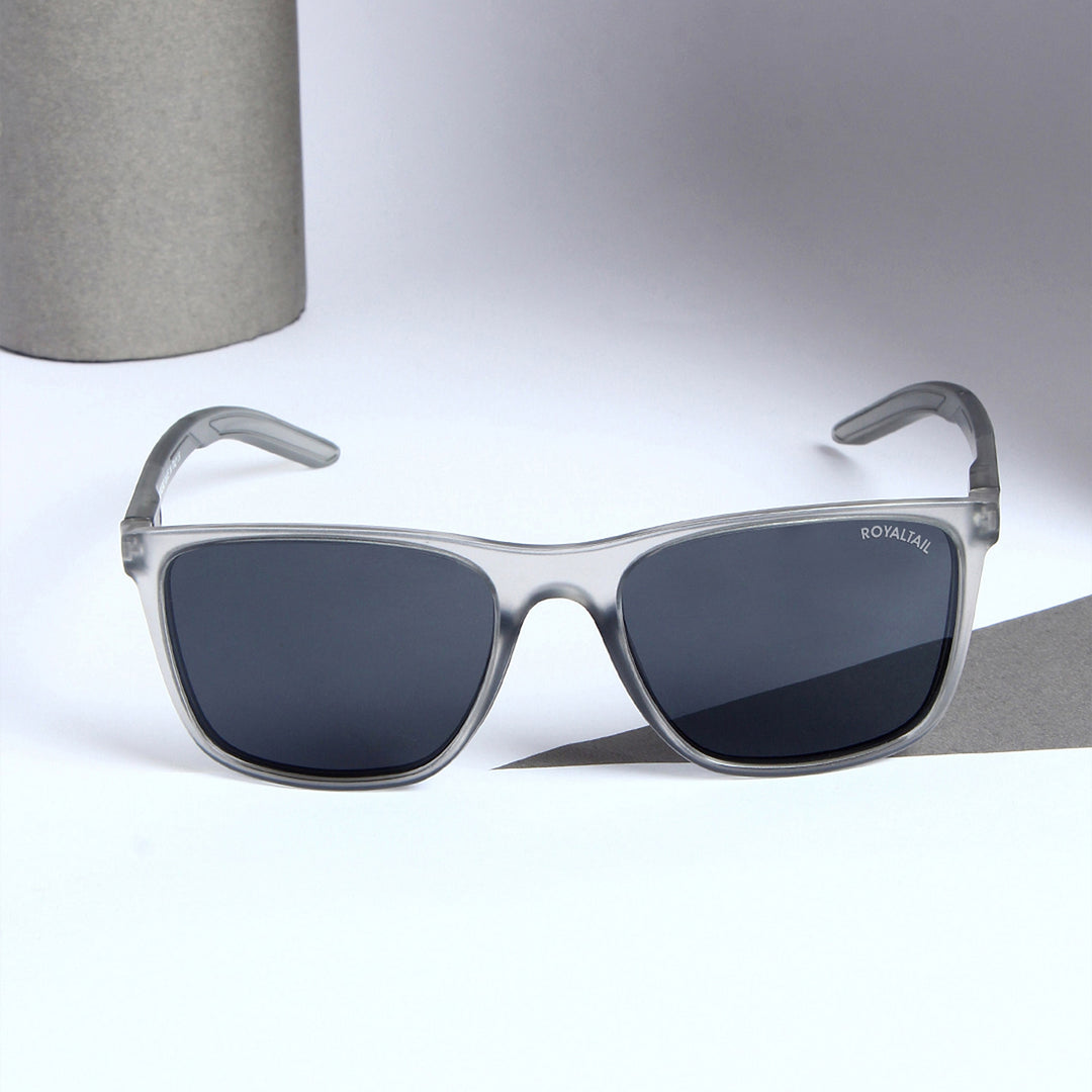 Square sunglasses for men and women, matte grey frame and black lenses