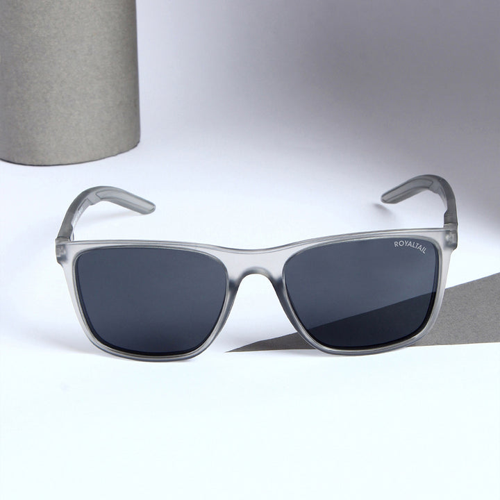 Square sunglasses for men and women, matte grey frame and black lenses