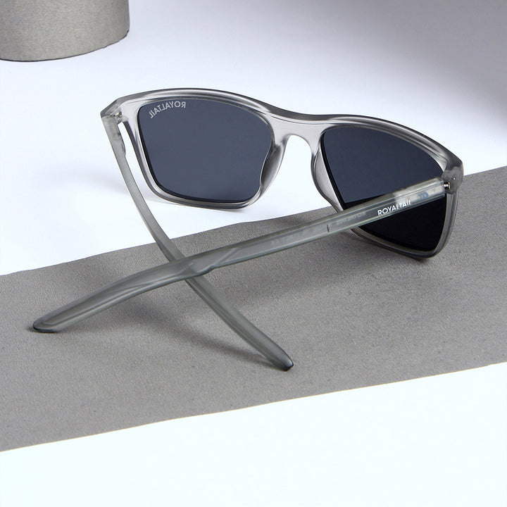 Matte grey square sunglasses with black lenses, photo 4