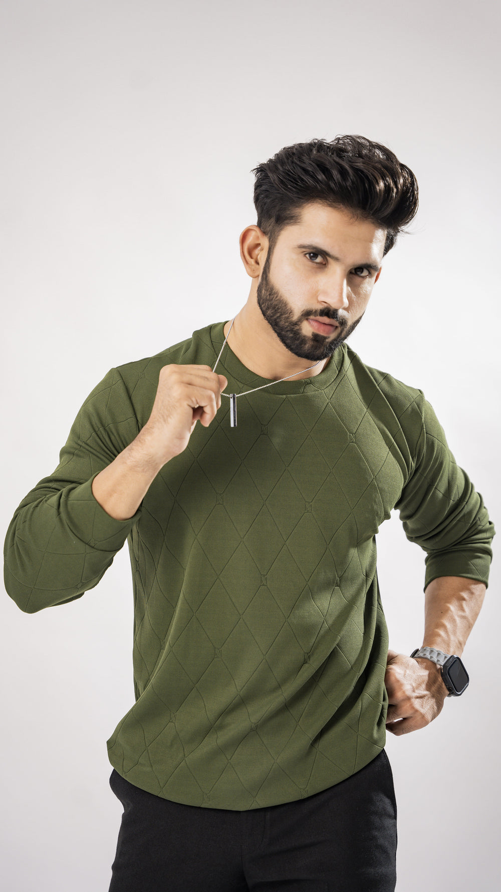 Men's Moss Green Full Sleeve Organic Cotton T-Shirt