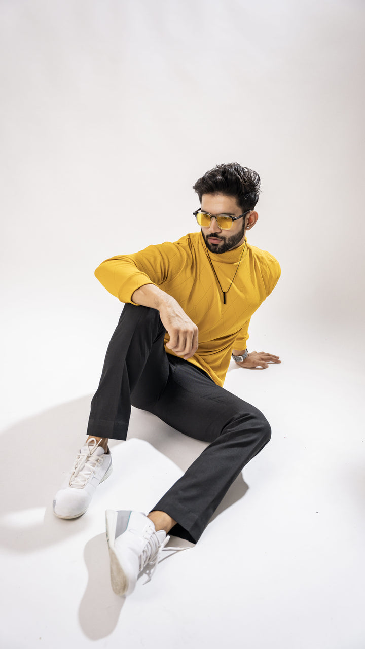 Men's Mustard Yellow High Neck T-Shirt