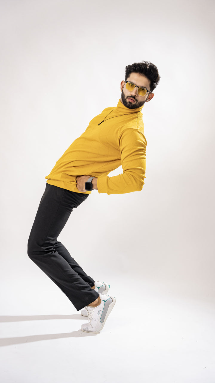 Mustard Yellow High Neck T-Shirt for men, photo 4